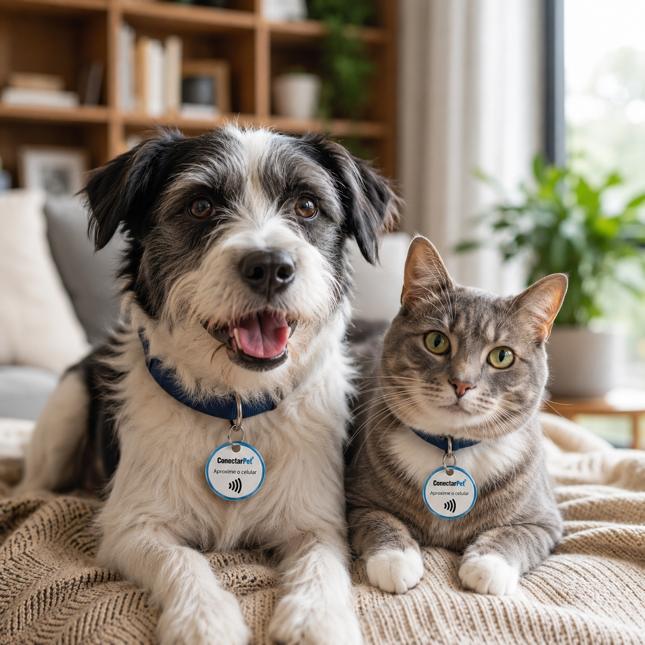 Cão e gato com a Tag NFC