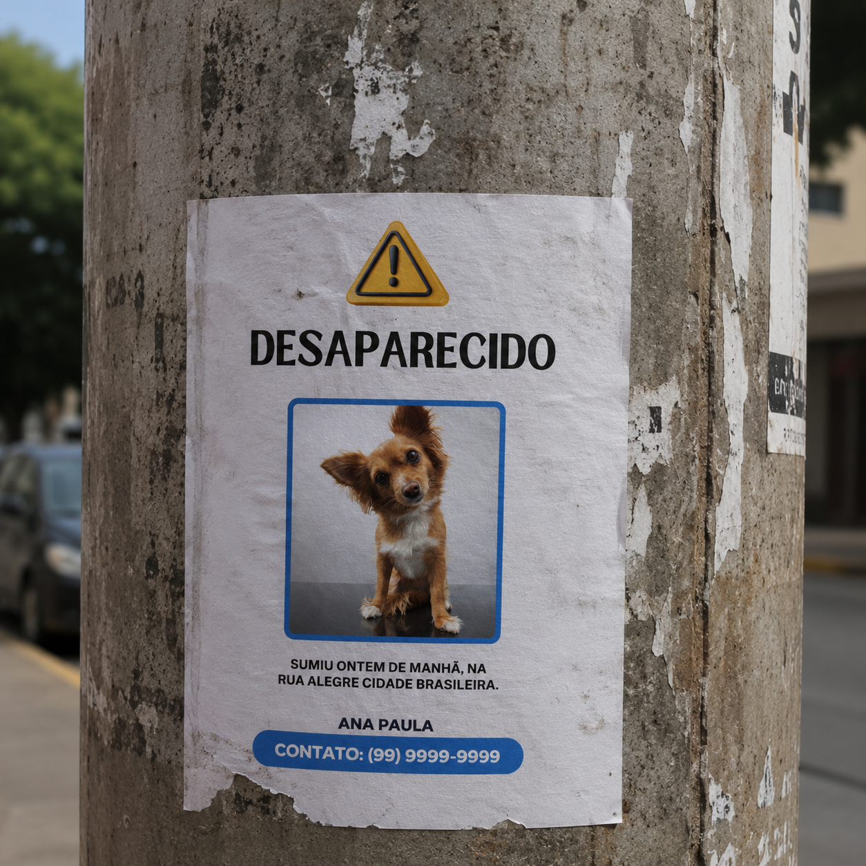 Cartaz de cachorro perdido colado em um poste